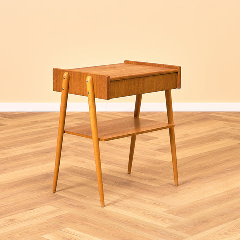 Swedish bedside table in teak & beech by Carlström & Co Möbelfabrik