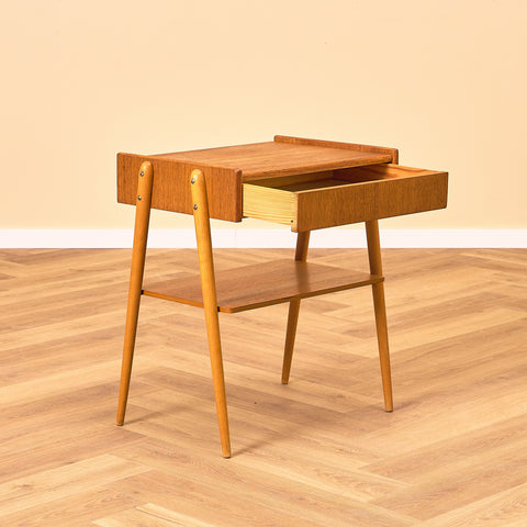Swedish bedside table in teak & beech by Carlström & Co Möbelfabrik