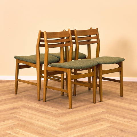 Danish dining chairs in teak & beech by Boltinge Stolefabrik