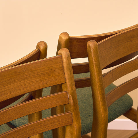 Danish dining chairs in teak & beech by Boltinge Stolefabrik
