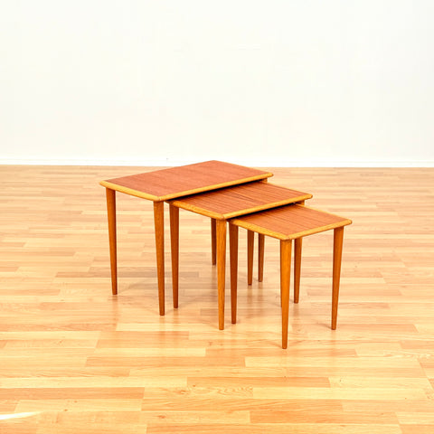 Swedish set of nest of tables in oak & teak