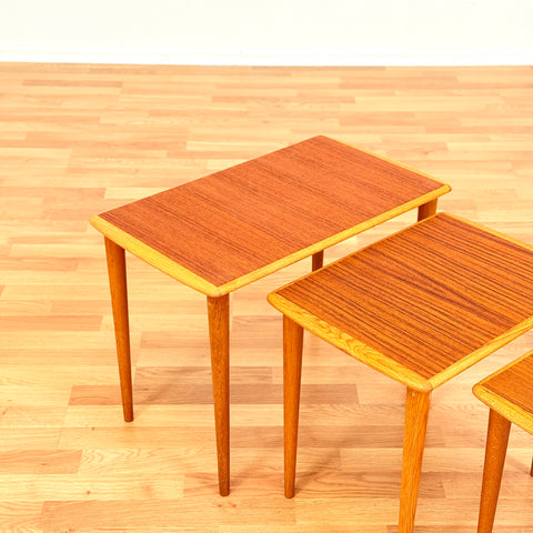Swedish set of nest of tables in oak & teak