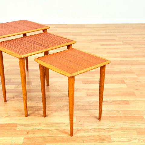 Swedish set of nest of tables in oak & teak