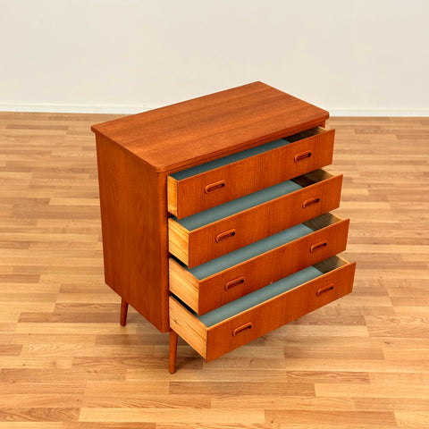 Chest of 4 drawers in teak & beech, Sweden