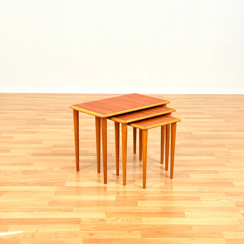 Swedish set of nest of tables in oak & teak