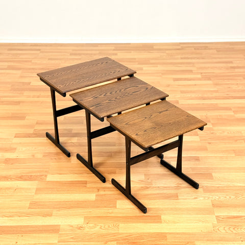 Danish set of nest of tables in stained oak