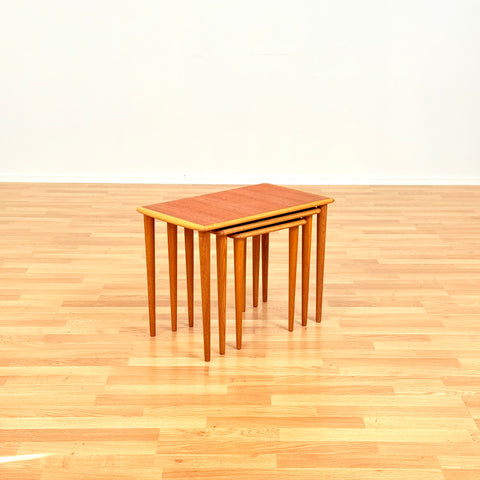 Swedish set of nest of tables in oak & teak
