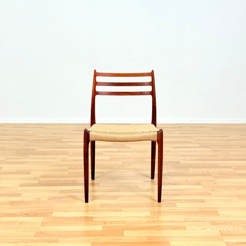 Danish set of 6 dining chairs in Santos rosewood, Niels O. Møller, model 78