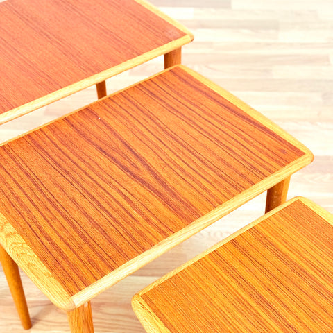 Swedish set of nest of tables in oak & teak
