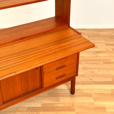 Swedish bookshelf with pull out desk in teak