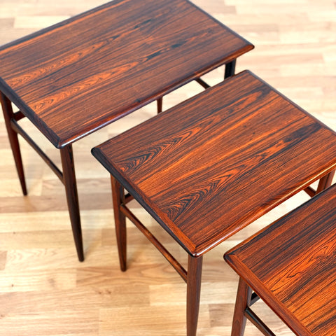 Set of 3 nest of tables in Santos rosewood, 1950s-60s Denmark