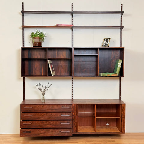 Danish wall unit / shelving system in Santos rosewood by Kai Kristiansen, for FM Mobler