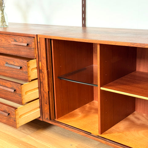 Danish wall unit / shelving system in Santos rosewood by Kai Kristiansen, for FM Mobler
