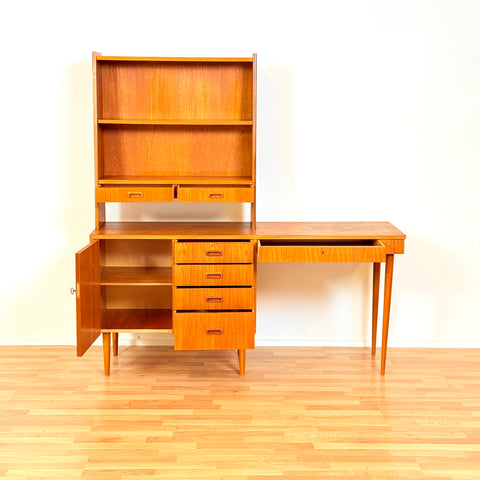 Reserved Swedish bookshelf with writing desk in teak