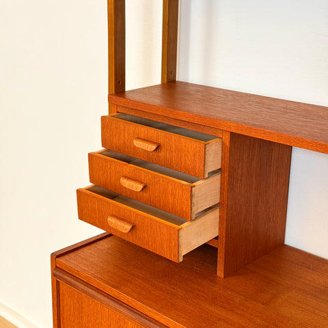 Swedish bookshelf with pull out desk in teak wood