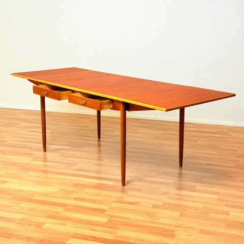 Swedish dining table in teak & beech by Nils Jonsson for Bra Bohag, Hugo Troeds, Bjernum, model “Sika”