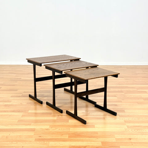 Danish set of nest of tables in stained oak