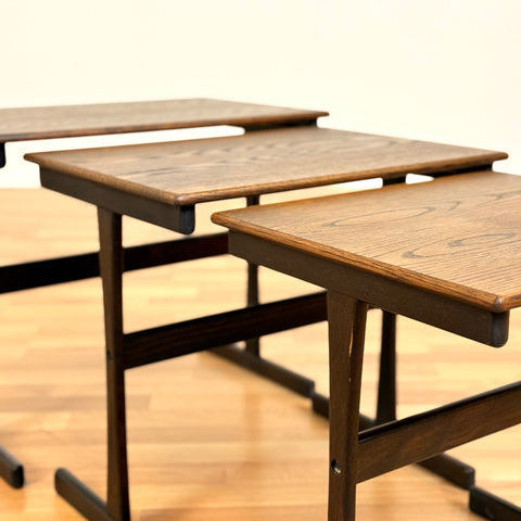Danish set of nest of tables in stained oak