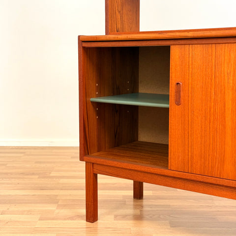 Swedish bookshelf with pull out desk in teak