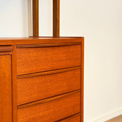 Swedish bookshelf with pull out desk in teak wood