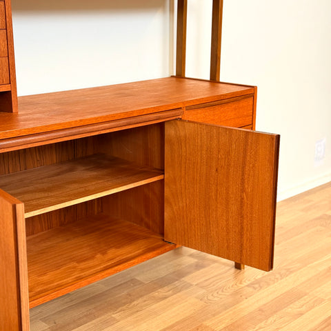 Swedish bookshelf with pull out desk in teak wood