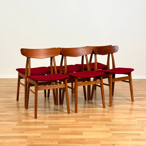 Danish set of 6 dining chairs in teak & beech by Findahl