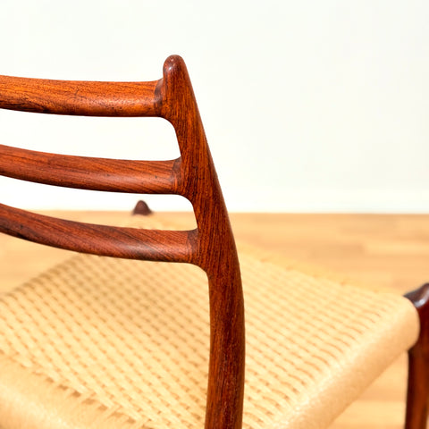 Danish set of 6 dining chairs in Santos rosewood, Niels O. Møller, model 78