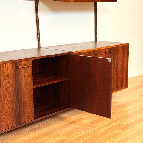 Danish wall unit in Santos rosewood by Kai Kristiansen, for FM Mobler