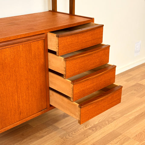 Swedish bookshelf with pull out desk in teak wood