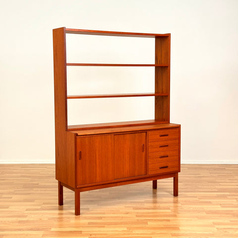 Swedish bookshelf with pull out desk in teak