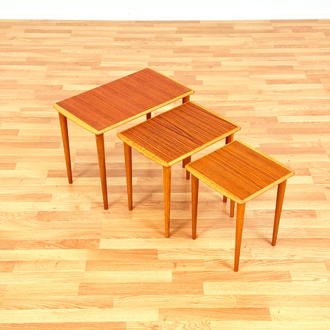 Swedish set of nest of tables in oak & teak