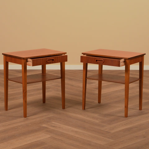 Swedish bedside tables in teak & beech