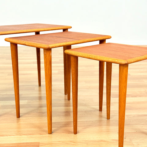 Swedish set of nest of tables in oak & teak