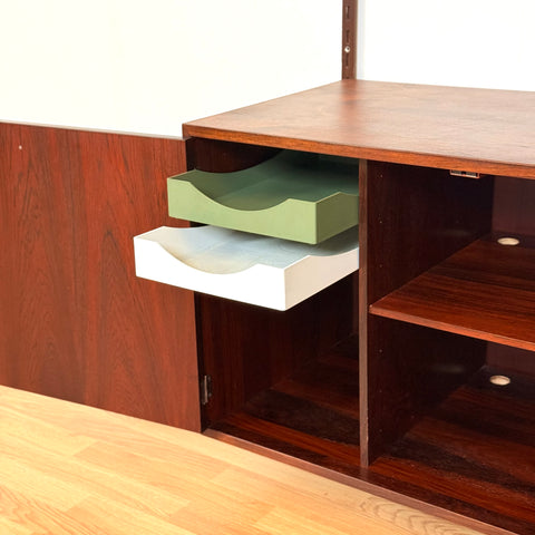 Danish wall unit in Santos rosewood by Kai Kristiansen, for FM Mobler