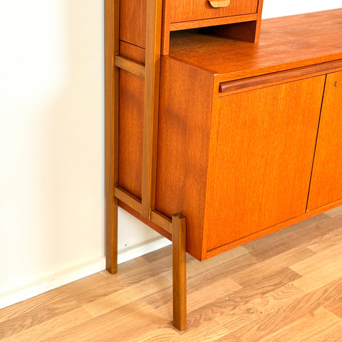 Swedish bookshelf with pull out desk in teak wood