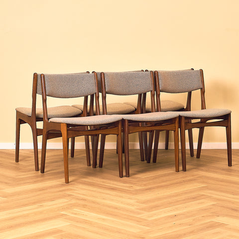 Danish set of 6 dining chairs in solid walnut by Erik Buch