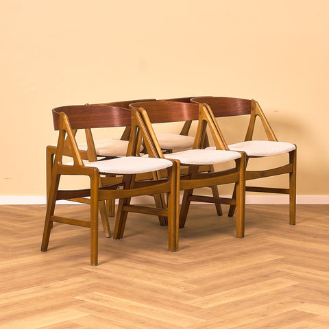 Danish dining chairs in teak and beech by Henning Kjaernulf for Vejle Stole & Møbelfabrik