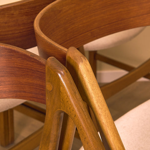 Danish dining chairs in teak and beech by Henning Kjaernulf for Vejle Stole & Møbelfabrik