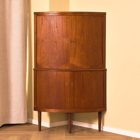 Danish corner bar cabinet in teak by S. E. Peterson for Midtjysk Möbelfabrik