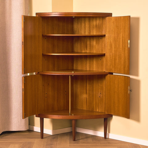 Danish corner bar cabinet in teak by S. E. Peterson for Midtjysk Möbelfabrik