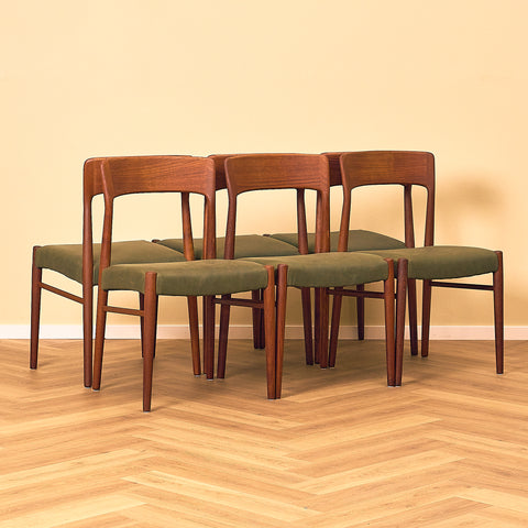 Danish set of 6 dining chairs in teak by Henning Kjærnulf for KS Møbler
