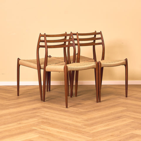 Danish set of 4 dining chairs in teak, Niels O. Møller, model 78