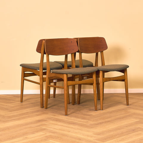 Danish dining chairs in teak and oak by Farstrup