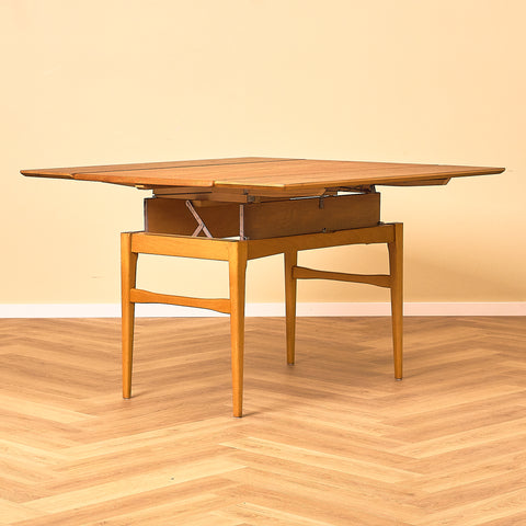 Extandable Swedish coffee table in teak & beech by Emmaboda Möbelfabrik
