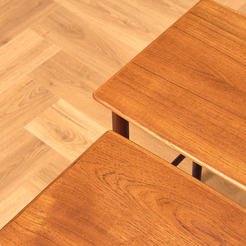 Danish set of nest of tables in teak and walnut