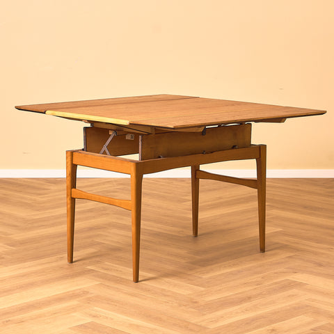 Extandable Swedish coffee table in teak & beech by Emmaboda Möbelfabrik
