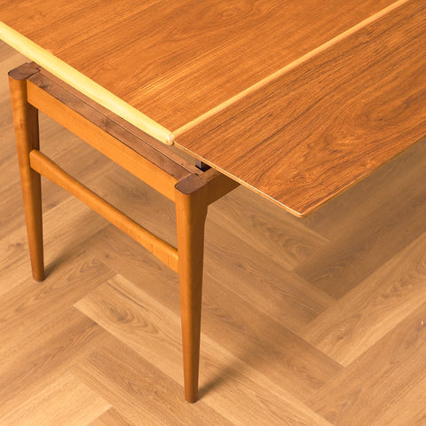 Extandable Swedish coffee table in teak & beech by Emmaboda Möbelfabrik