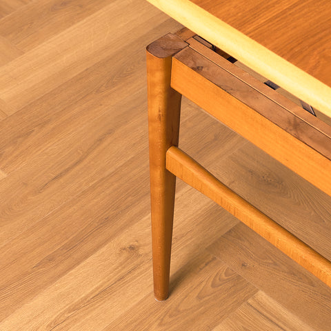 Extandable Swedish coffee table in teak & beech by Emmaboda Möbelfabrik