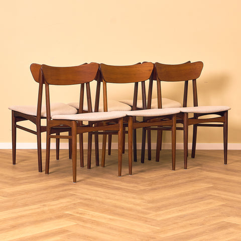 Danish set of 4 dining chairs in teak & walnut