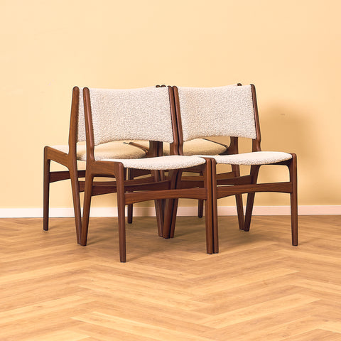 Danish dining chairs in walnut by Erik Buch, model 98